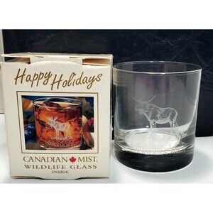 Canadian Mist 1995 Moose Wildlife Rocks Whiskey Glass 10oz w/ Original Box